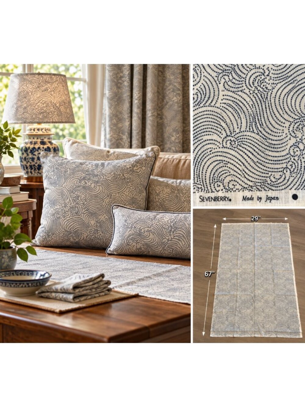 Sevenberry Japan Wave Fabric Cream Gray Japanese Cotton 43 x 65 Remnant